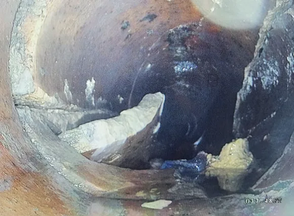 Sewer camera view inside a residential drain line